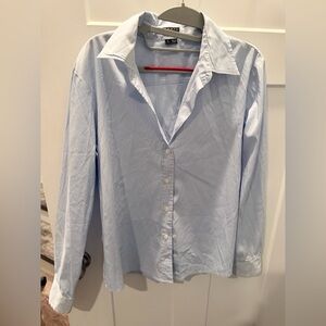 Theory Light Blue Button Down Blouse Large Stretch Cotton